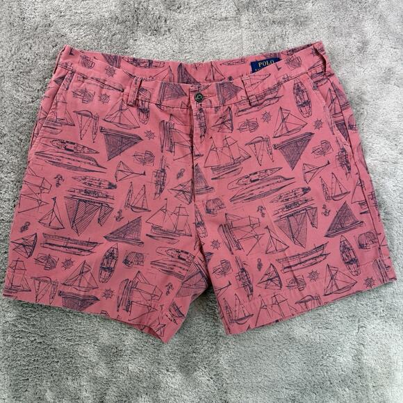 Polo Ralph Lauren Shorts Mens 36 Pink Nautical Sailboat Print Classic Fit 6 Inch - Picture 1 of 7
